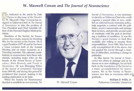 Neuroscience Newsletter 19:2, March/April 1988, p. 6. SfN.