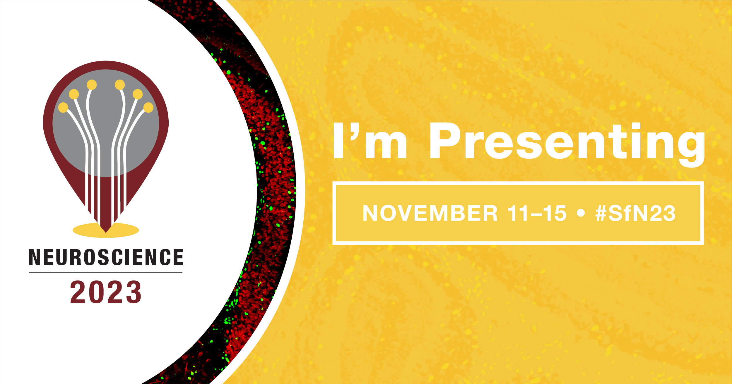 Image that says "I'm Presenting" to the right of the Neuroscience 2023 logo.