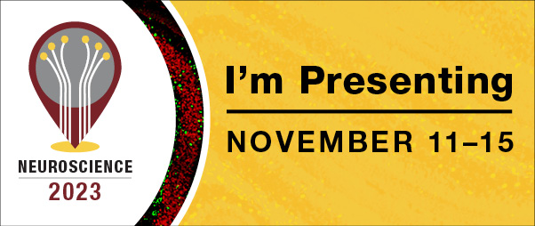 Image that says "I'm Presenting" in black text with the Neuroscience 2023 logo.
