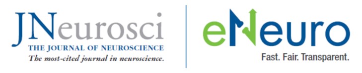 JNeurosci and eNeuro logos side by side with a blue line between them.