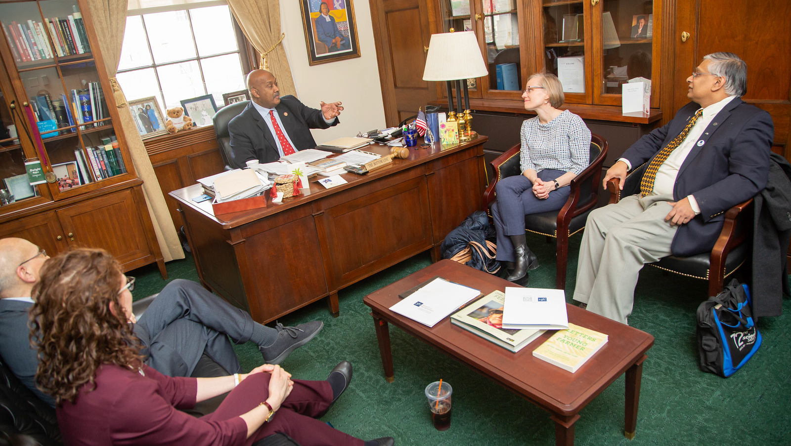 Rep. Dwight Evans (D-PA, center) (center) meets with SfN advocates to discuss funding for NIH and NSF.