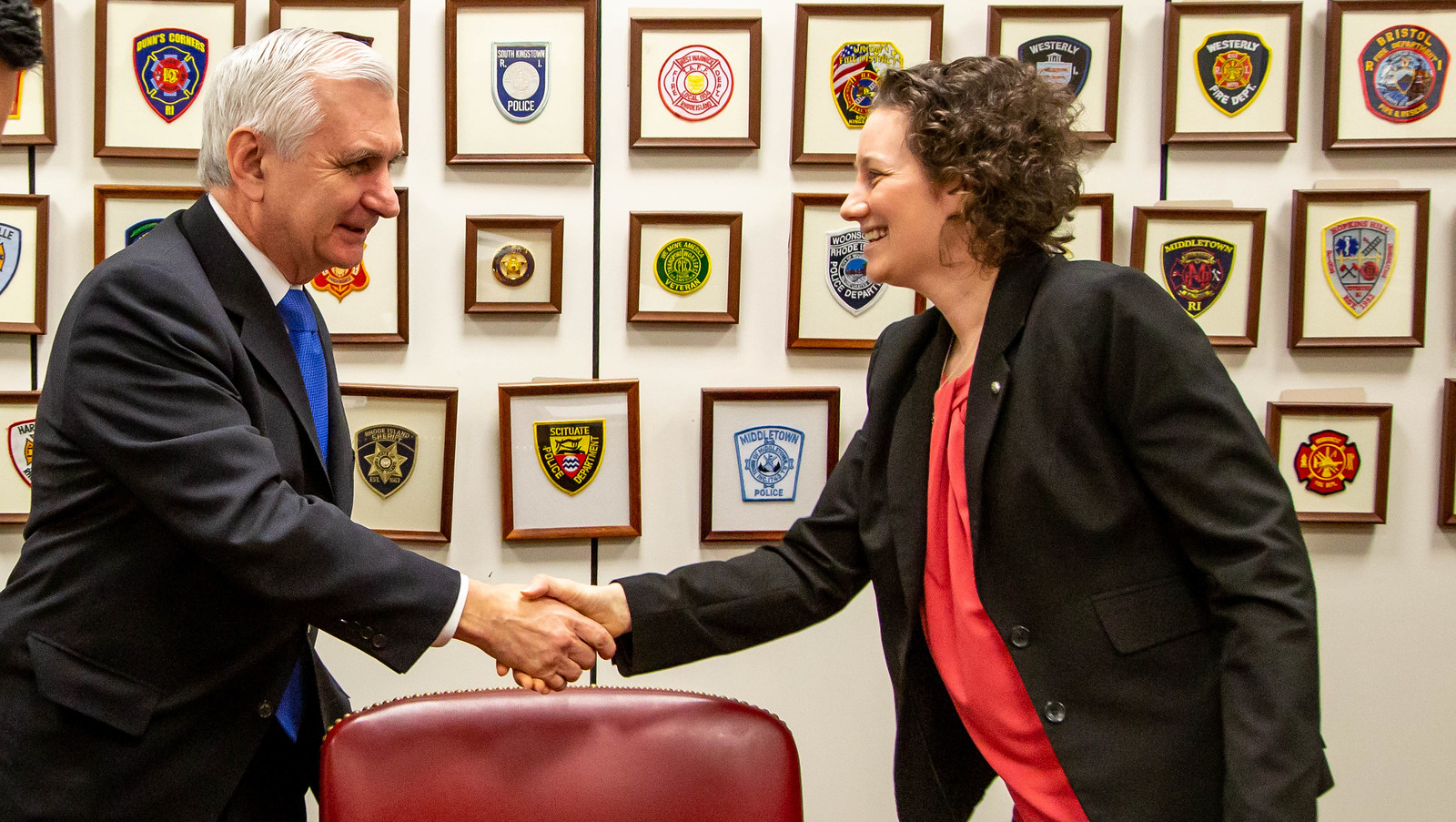 Sen. Jack Reed (D-RI) (left) meets with Government and Public Affairs Committee member Monica Linden.