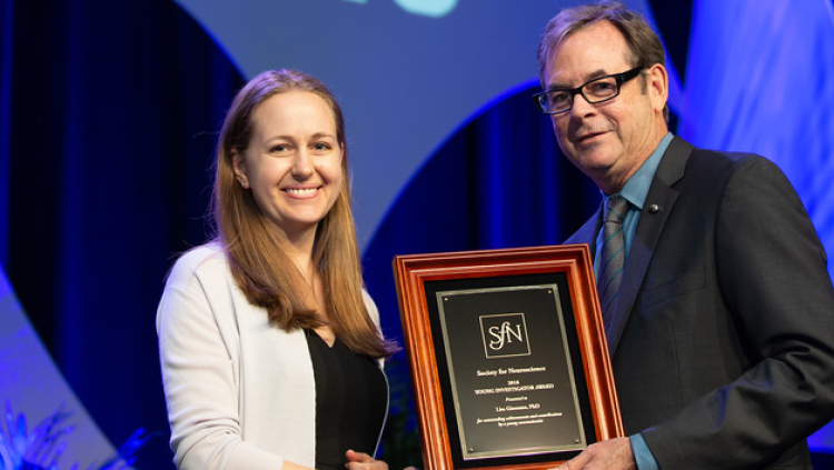 Lisa Giocomo, PhD, of Stanford University, receives the Young Investigator Award.