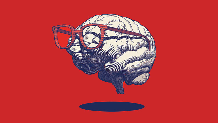 image of a cartoon brain wearing glasses.