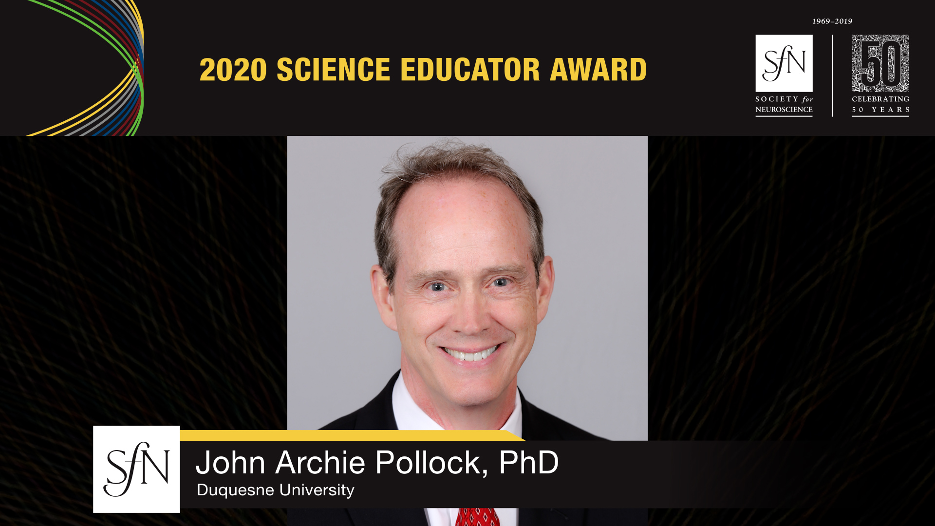 2020 Science Educator Award winner graphic, image of John Archie Pollock, PhD Duquesne University